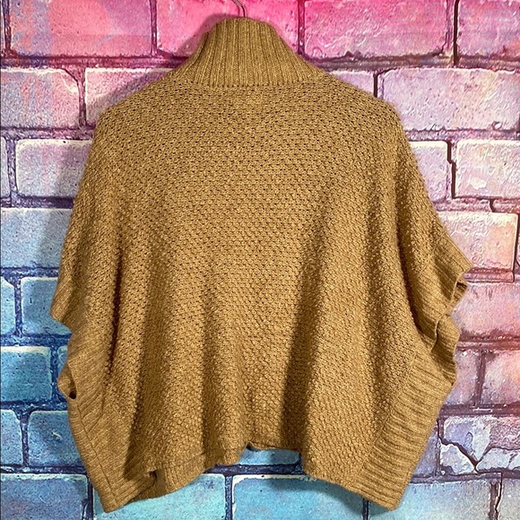 Lou & Grey Tan Mock Neck Poncho Sweater Knit Pullover Oversized Fit XS/S - Picture 5 of 11